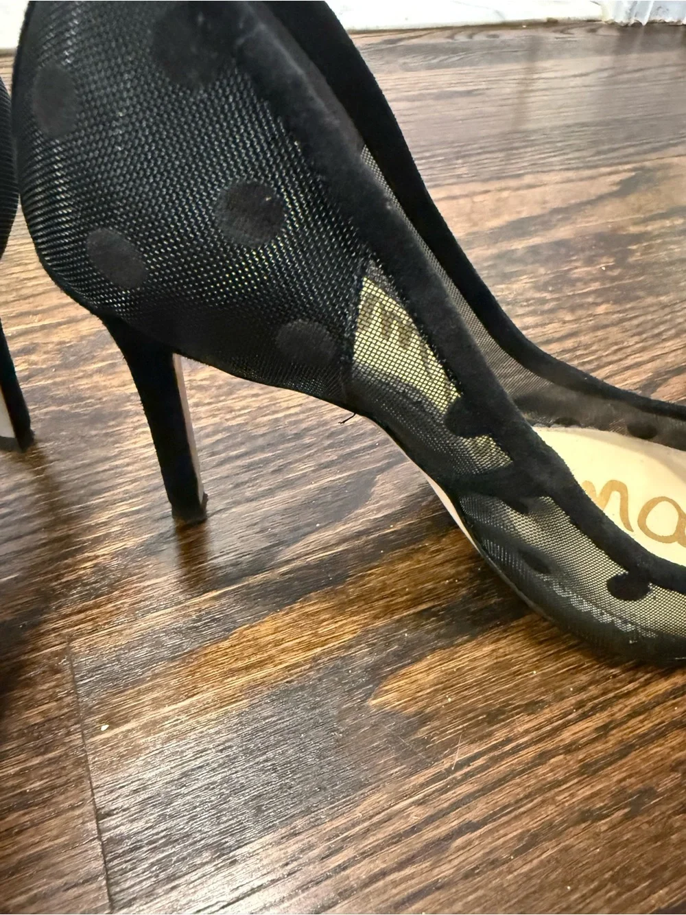 Sam Edelman Black Mesh Polka Dot Pointed Toe Pumps